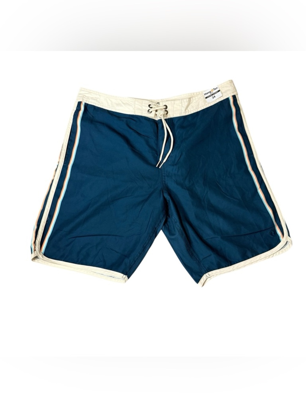 Hang Ten Swim Shorts Retro Striped Classic Navy & Cream Men’s Size 34